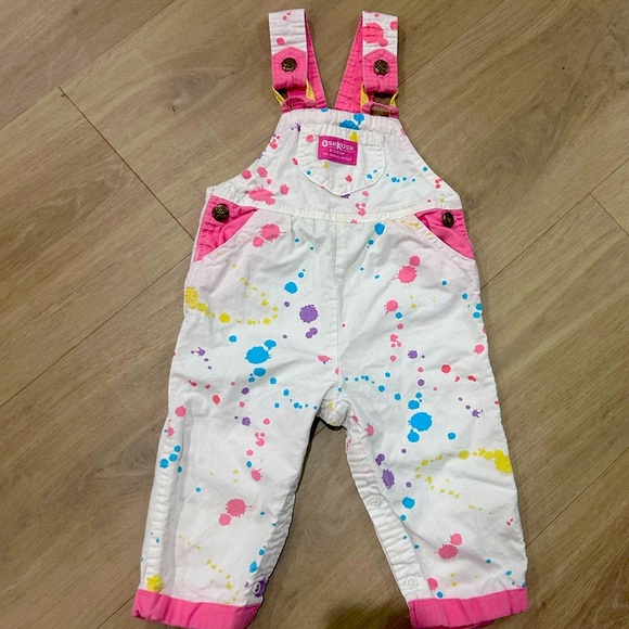 OshKosh B'gosh Other - Vintage OshKosh B'gosh Kids Paint Splatter Overalls - White and Pink size 24mo